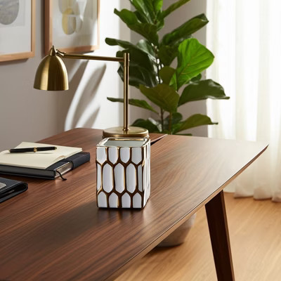 Dynasty Ceramic Storage Organizer - Decorative Container for Home, Office, or Bedroom - Square Pencil Holder or Makeup Brush Organizer - 4" Multi | Target