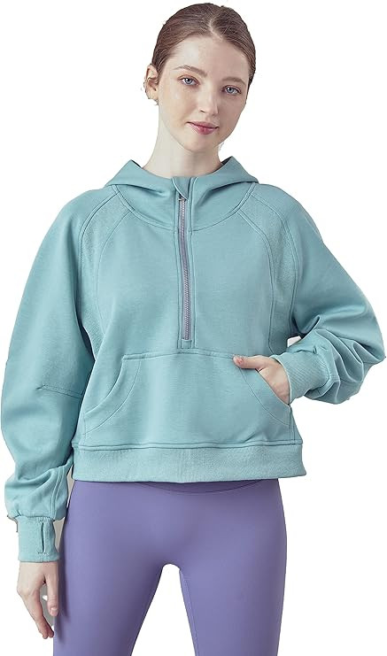 Womens Fleece Lined Hoodies Pullover,Half Zip Pullover Women Fleece Long Sleeve Sweatshirts Crop ... | Amazon (US)