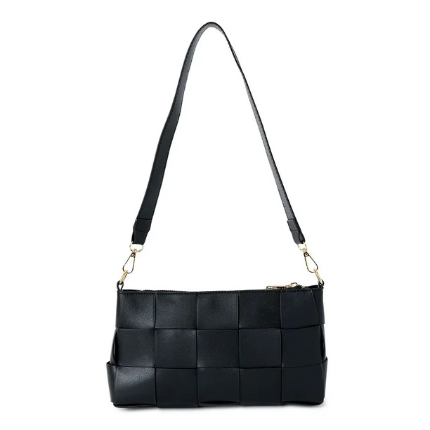 Jane & Berry Women's Woven Faux Leather Shoulder Bag Black | Walmart (US)