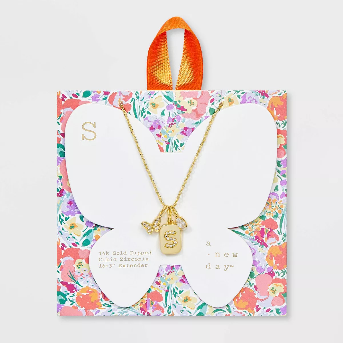 14K Gold Dipped Cubic Zirconia Initial Butterfly Pendant Necklace - A New Day™ Gold | Target