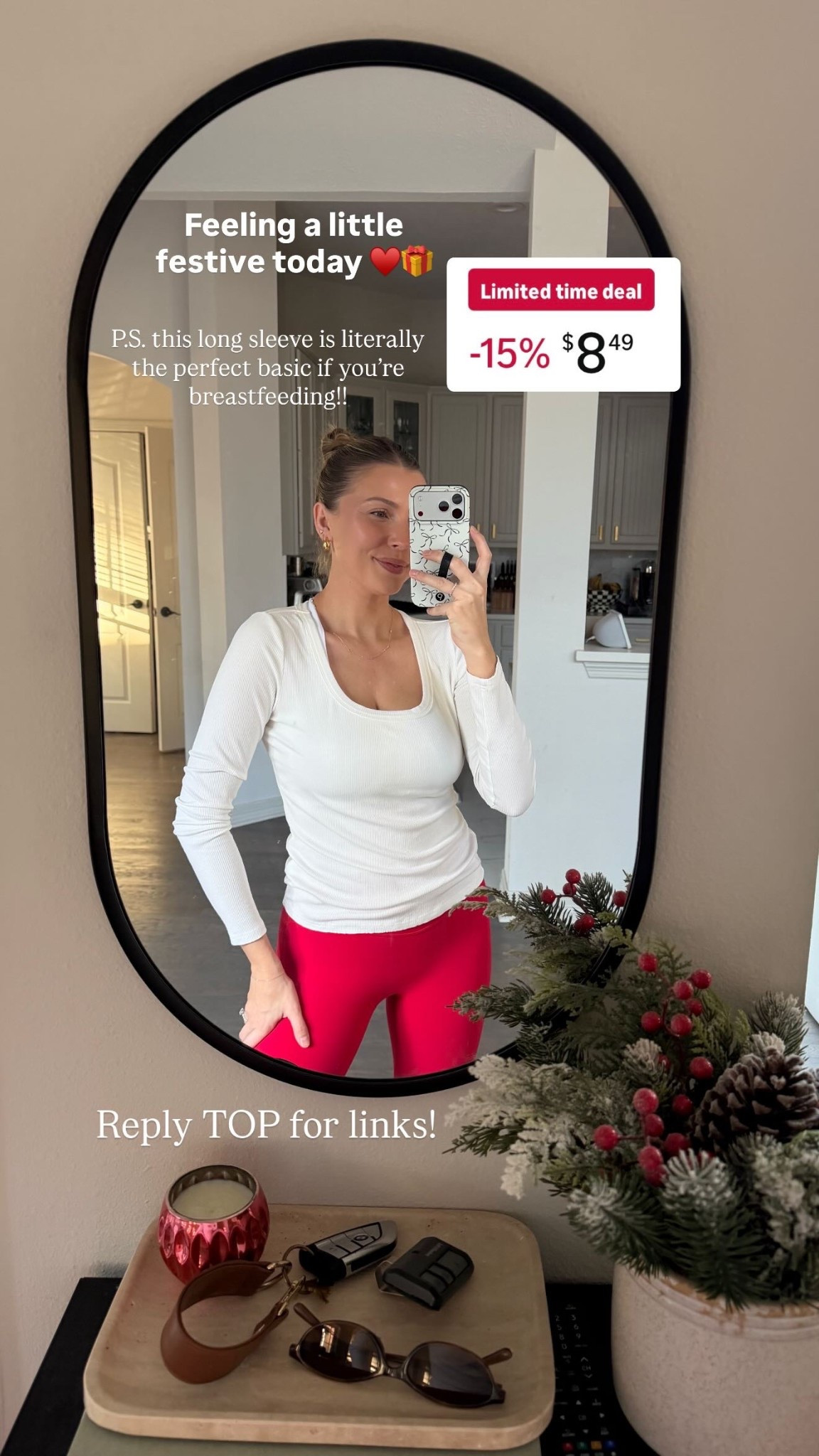 P.S. this long sleeve is literally the perfect basic if you’re breastfeeding!! Feeling a little festive today ♥️🎁 size M but could also do S

#LTKHoliday #LTKmomlife #LTKootd