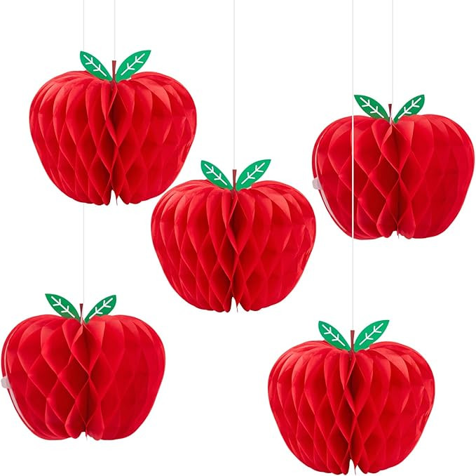 SUNBEAUTY 5 Pcs Red Apple Shaped Paper Honeycomb Paper Apple Hanging Decoration School Classroom ... | Amazon (US)