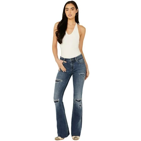 Shyanne Women s Delaney Dark Wash Mid Rise Rebel Embellished Bootcut Jeans - SWHO23J52 29W x 34L | Walmart (US)