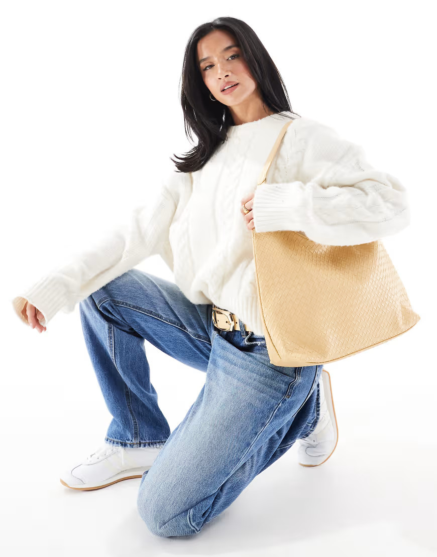 Glamorous large woven shoulder bag in butter yellow | ASOS (Global)