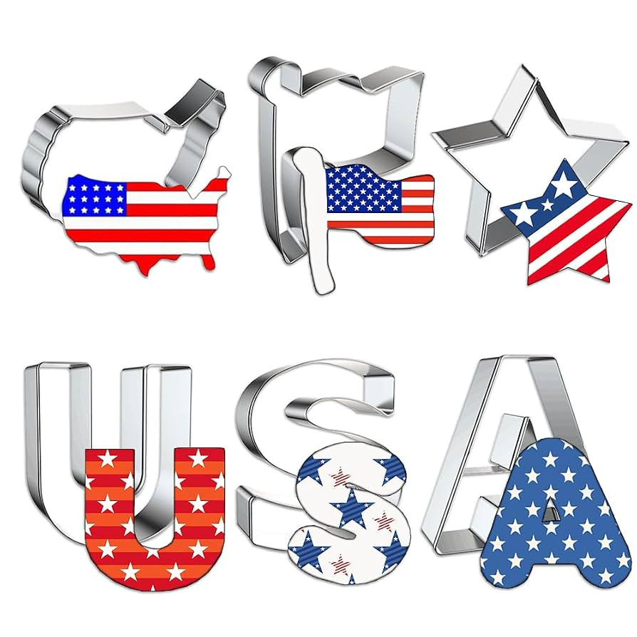 Hying 6PCS Patriotic Cookie Cutter Set for Baking, Metal Stainless Steel 4th of July Memorial Day... | Amazon (US)