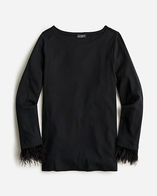 Feather-trim long-sleeve shirt | J. Crew US