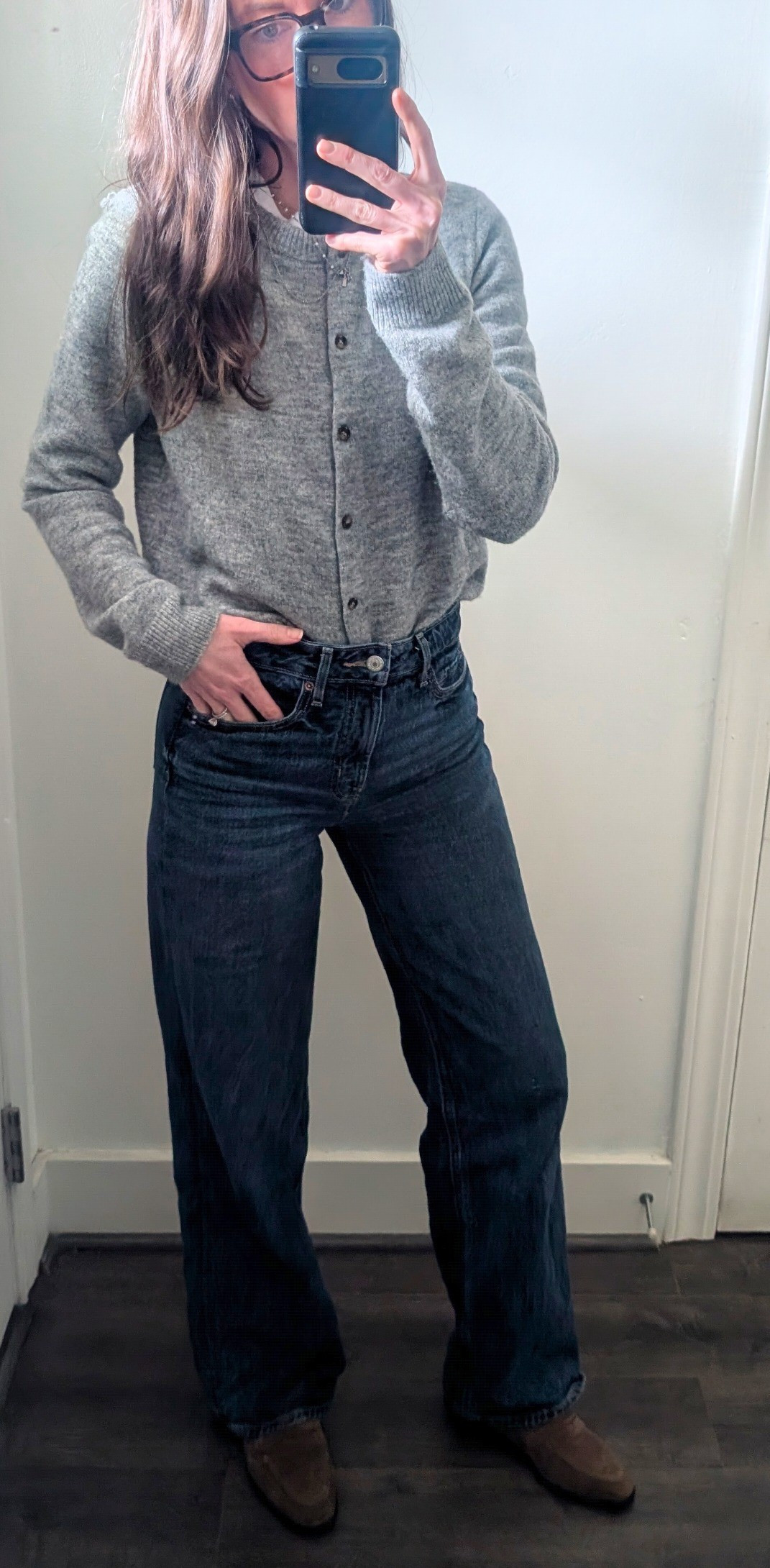 Cardigan is from last season, but linked similar. Brown loafers are zara. High waisted denim run large. Easy every day outfit. Realistic outfit for a mom of two. 

#LTKootd #LTKmomlife