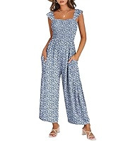 ANRABESS Jumpsuits for Women Dressy One Piece Summer Outfits Wide Leg Sleeveless Smocked Romper J... | Amazon (US)