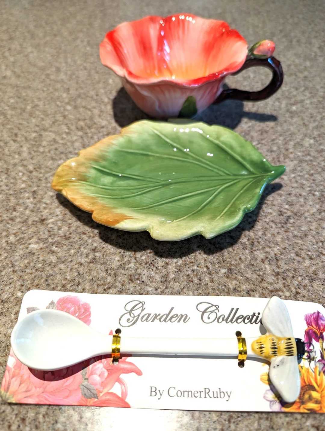 Corner Ruby Garden Collection Teacup Set/leaf Saucer Butterfly Spoon - Etsy | Etsy (US)