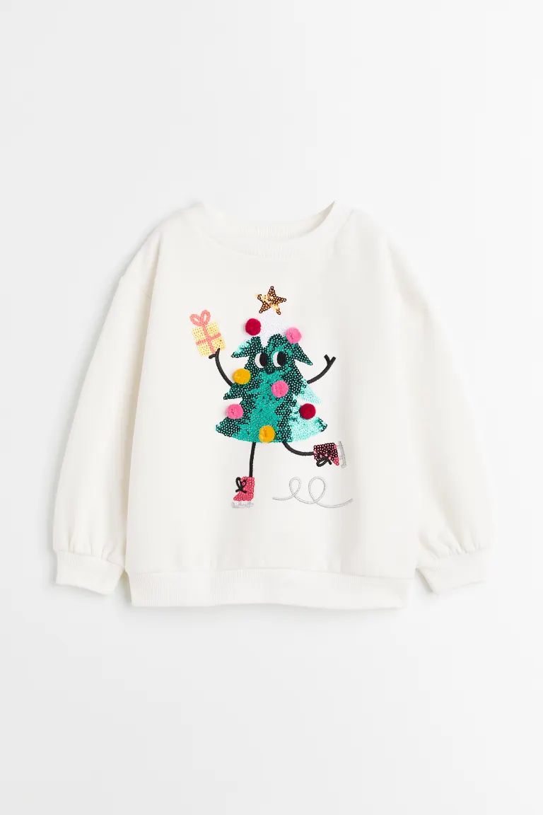 Oversized Sweatshirt - Cream/Christmas tree - Kids | H&M US | H&M (US + CA)