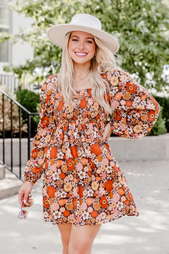 Daisy Dreamin' Brown Floral Dress | Pink Lily