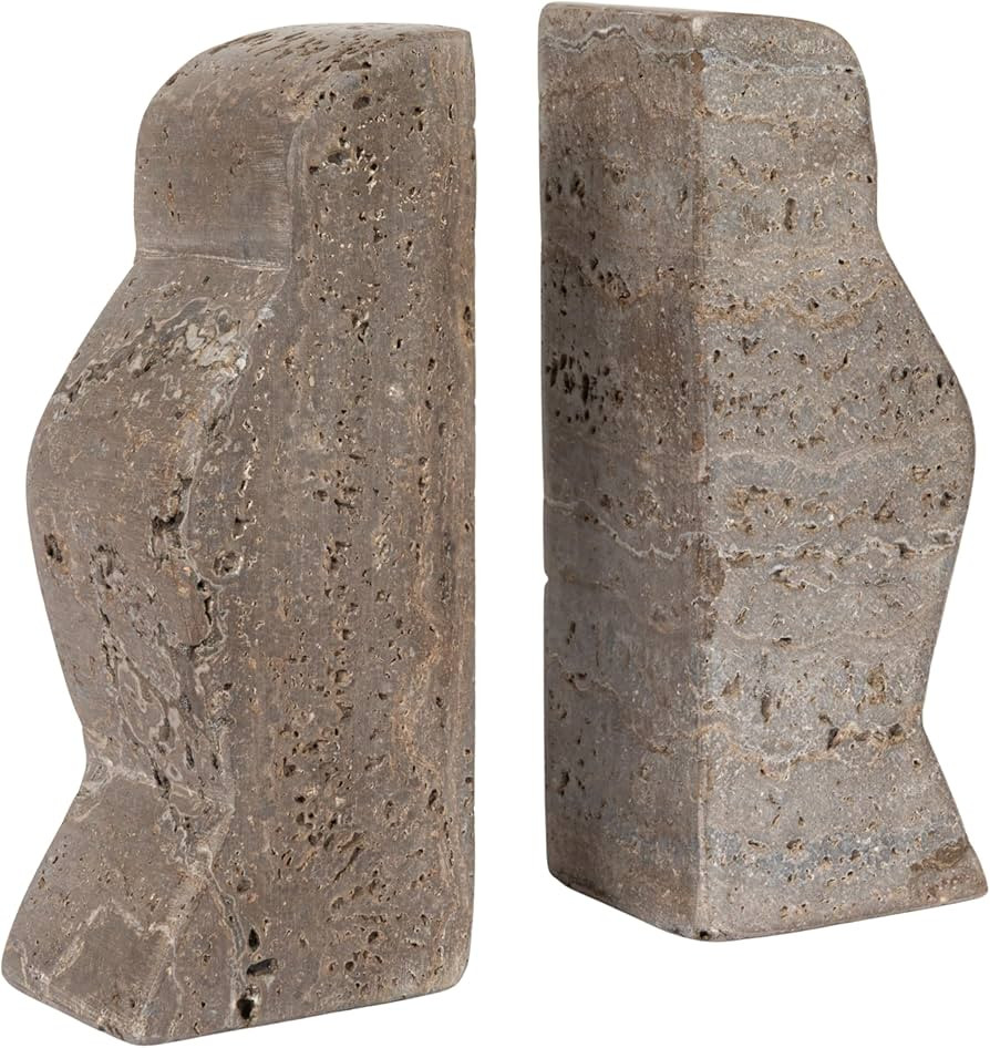 Creative Co-Op Decorative Travertine Wave Bookends, Grey | Amazon (US)