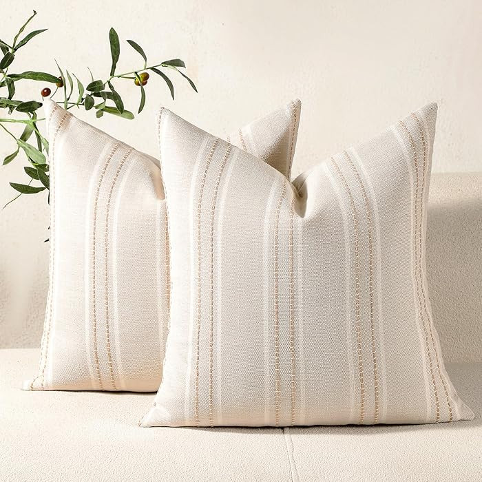 Hckot Hand Made Throw Pillow Covers 20x20 Set of 2 Striped Pillow Covers Linen Decorative Pillows... | Amazon (US)