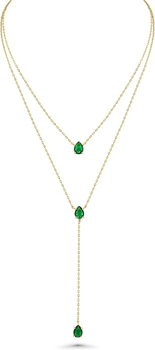 Long 18K Gold Plated Layered Green Emerald Pendant Necklace For Women Girls, Dainty Birthstone Ne... | Amazon (US)