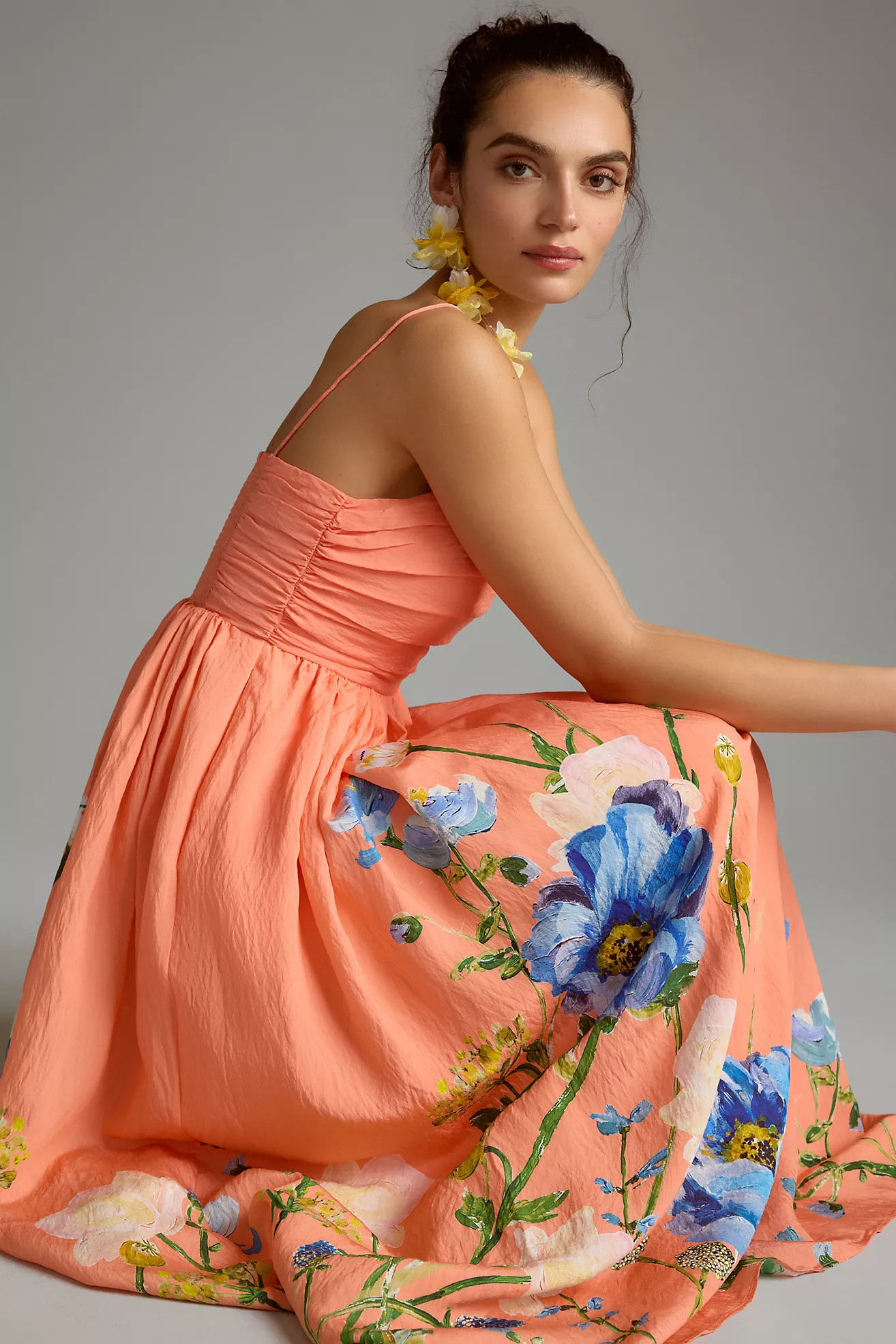 By Anthropologie Ruched-Bodice Floral Midi Dress | Anthropologie (UK)