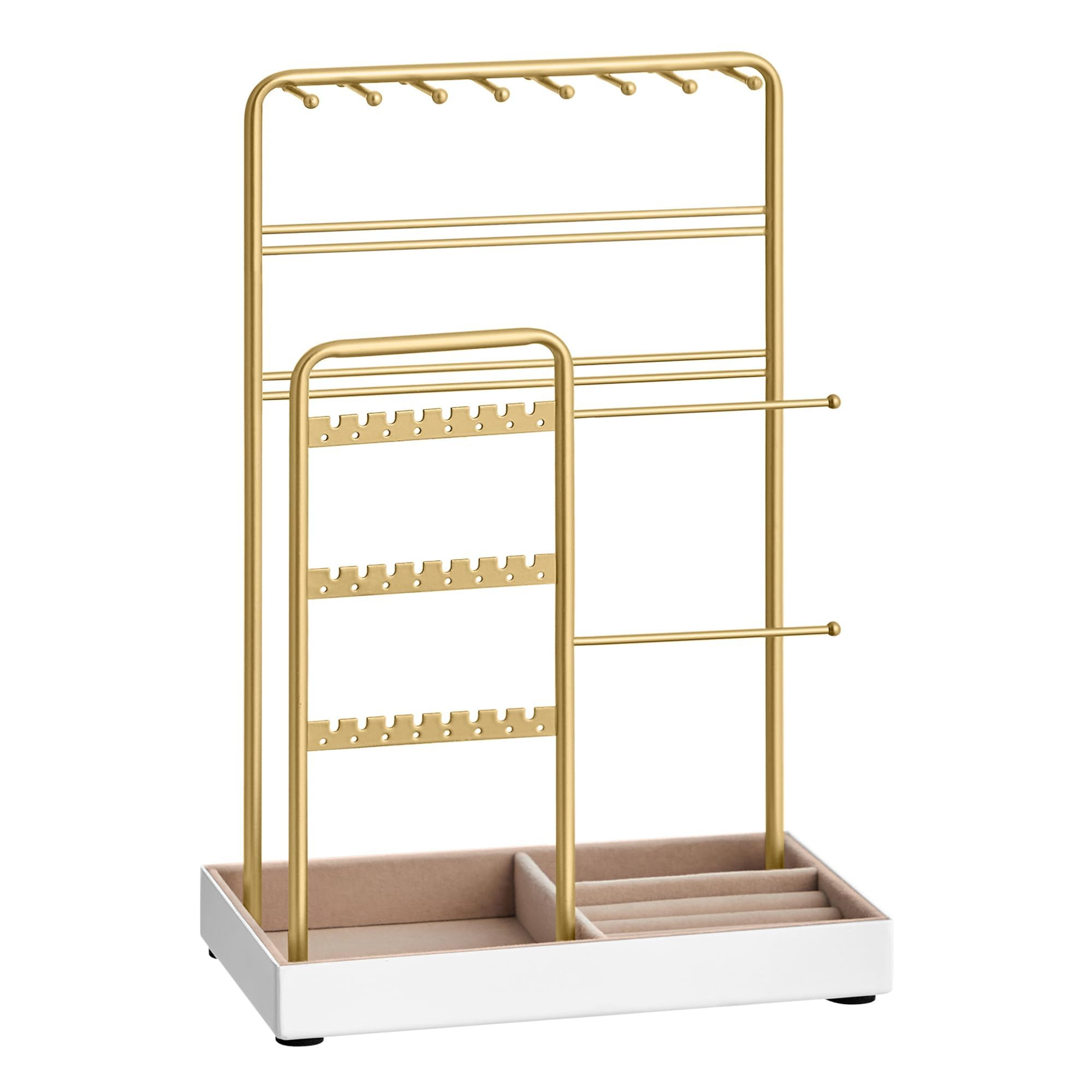 SONGMICS Jewelry Holder, Jewelry Organizer, Jewelry Display Stand with Metal Frame, Velvet Tray, Necklace Earring Bracelet Holder, for Studs, Rings, Gift Idea, Pale Gold UJJS021A01 | Amazon (US)