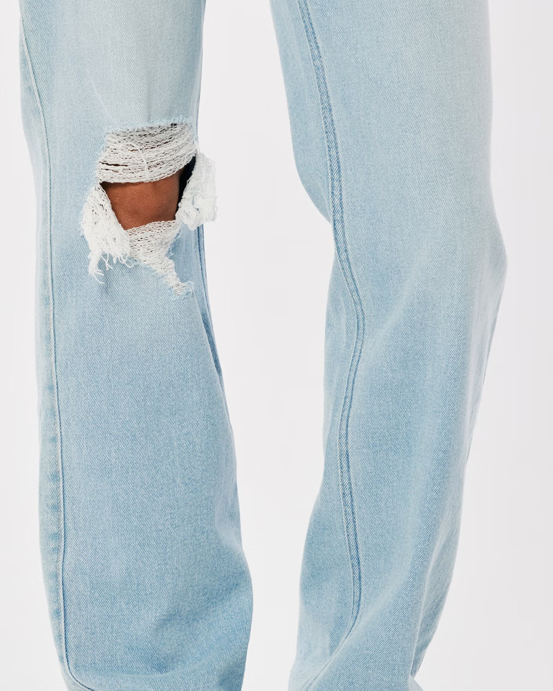Low-Rise Ripped Light Wash 90s Straight Jeans | Hollister (US)