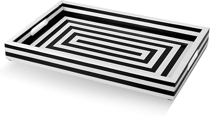 Handicrafts Home Black & White Concentric Resin Inlay Ottoman Tray, 17x11 | Amazon (US)
