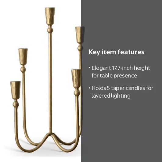 Large Iron Candelabra Centerpieces for Tables, 17.7'' Tall Taper Candle Holders, Vintage Brass Go... | Walmart (US)