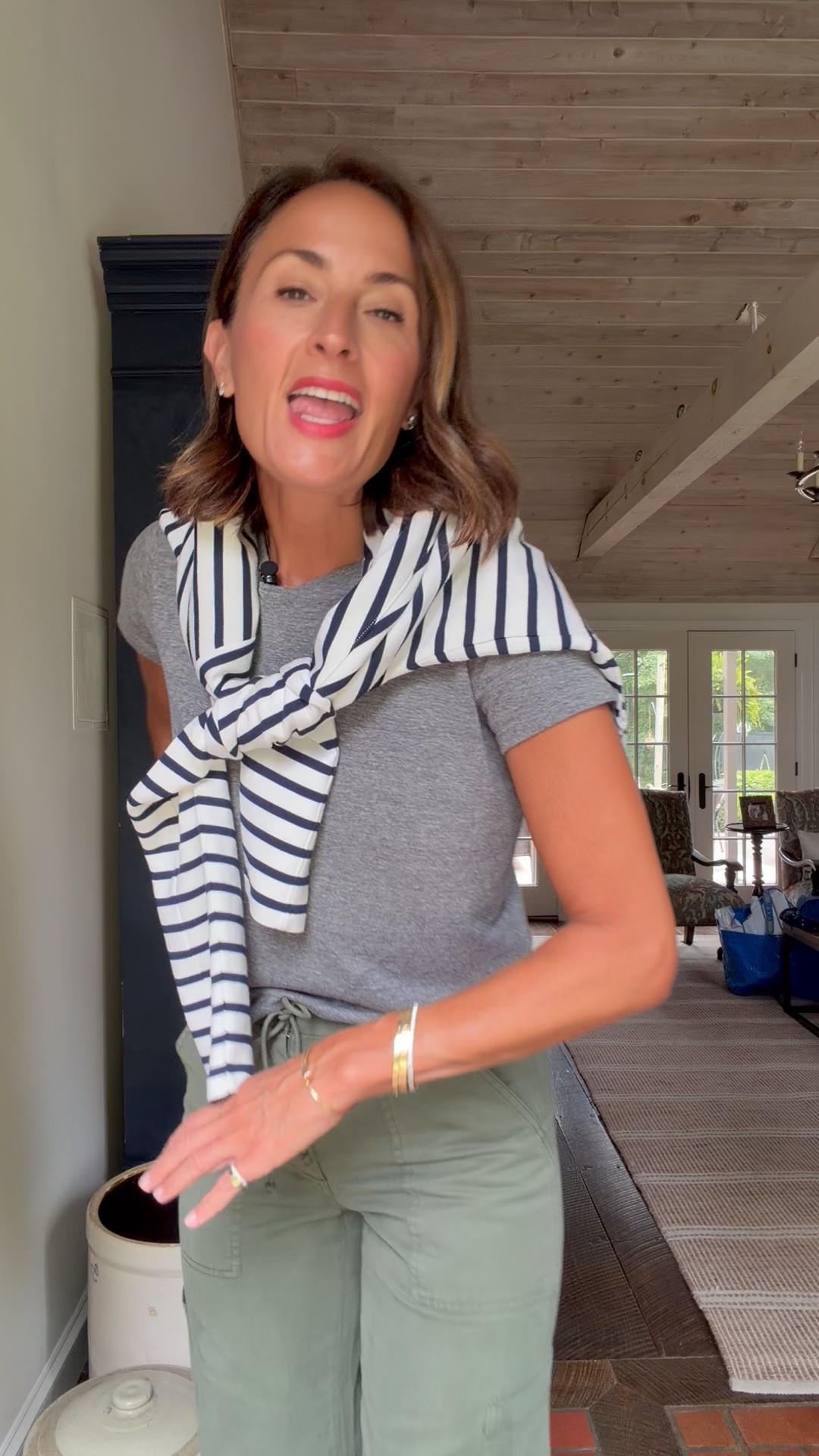 My favorite grey tee and the pants that sell out every time. They are a 10/10. Size small tee and 27 pants. I sized down one.