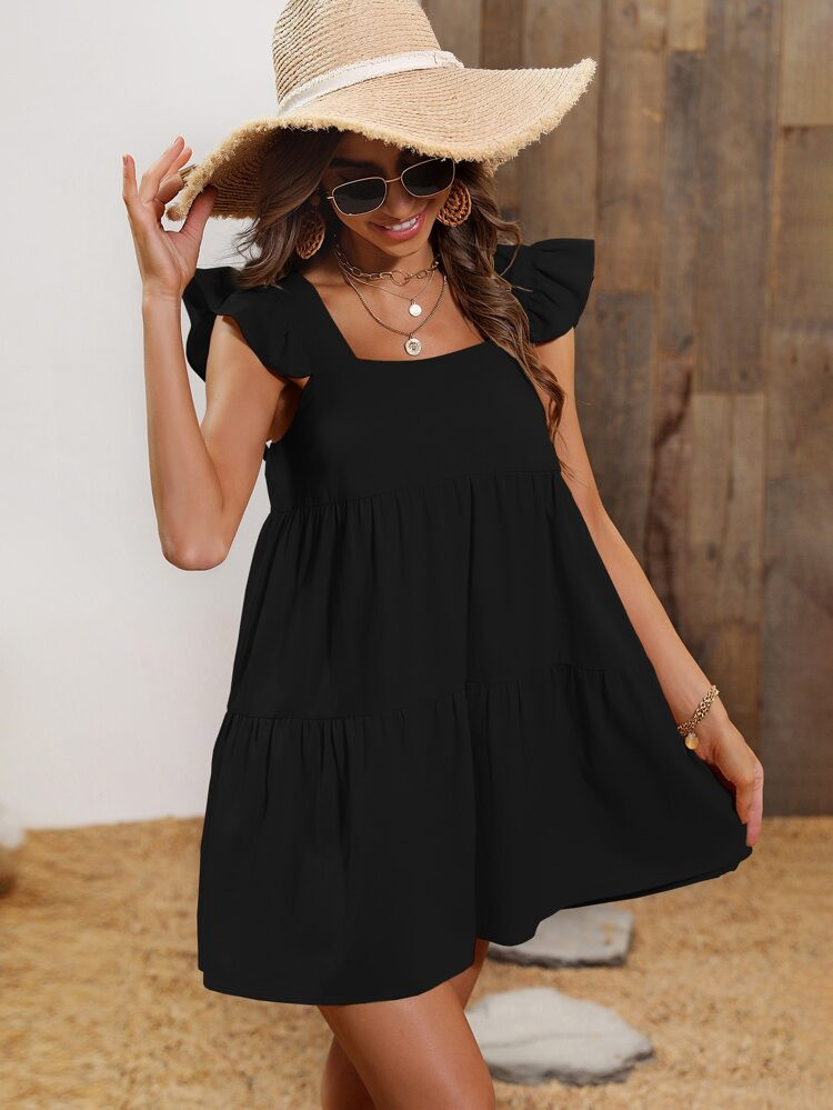 Solid Ruffle Flounce Hem Dress | SHEIN