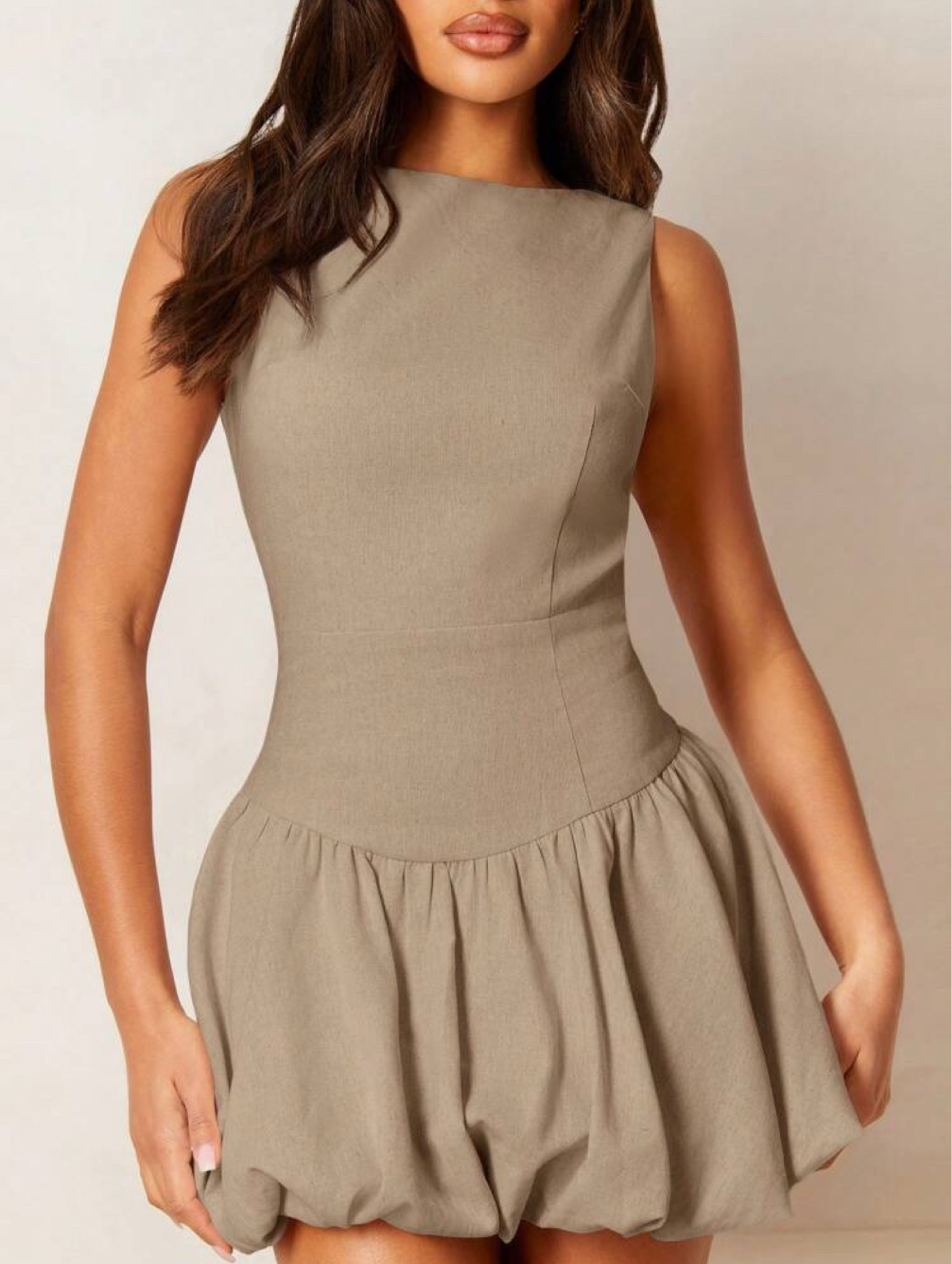 Linen bubble hemmed mini Summer dress.