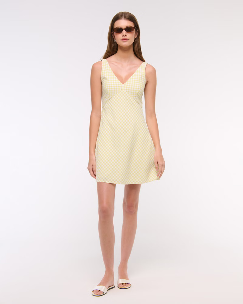V-Neck Linen-Blend Mini Dress | Abercrombie & Fitch (US)