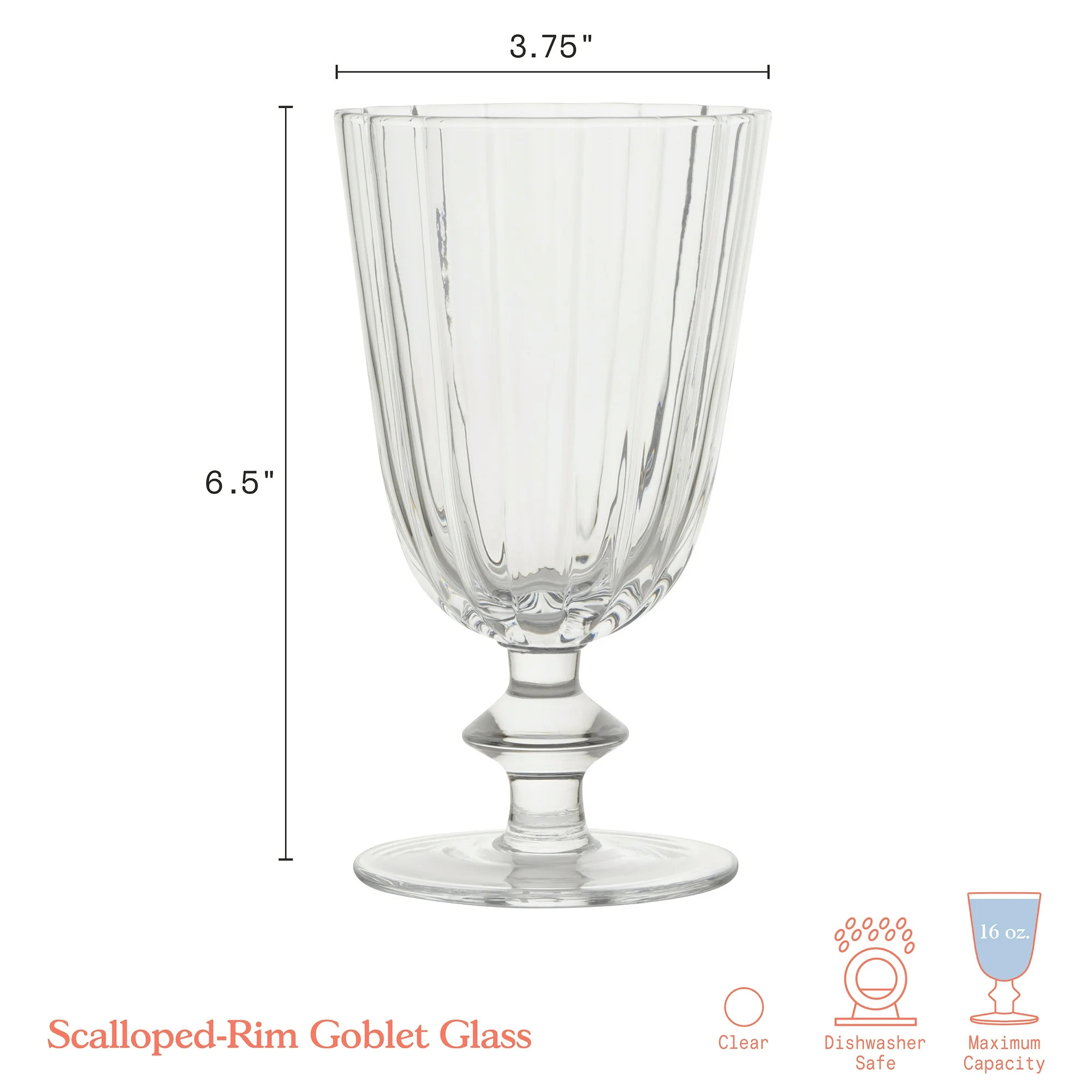 Beautiful Scallop Set of 4 Glass Goblet Clear by Drew Barrymore | Walmart (US)