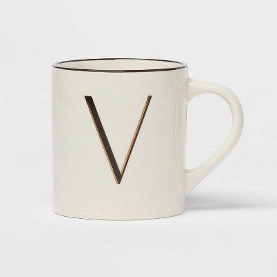 16oz Stoneware Monogram V Mug Ivory - Threshold™: Coffee Mugs with Initial, Microwave & Dishwasher Safe | Target