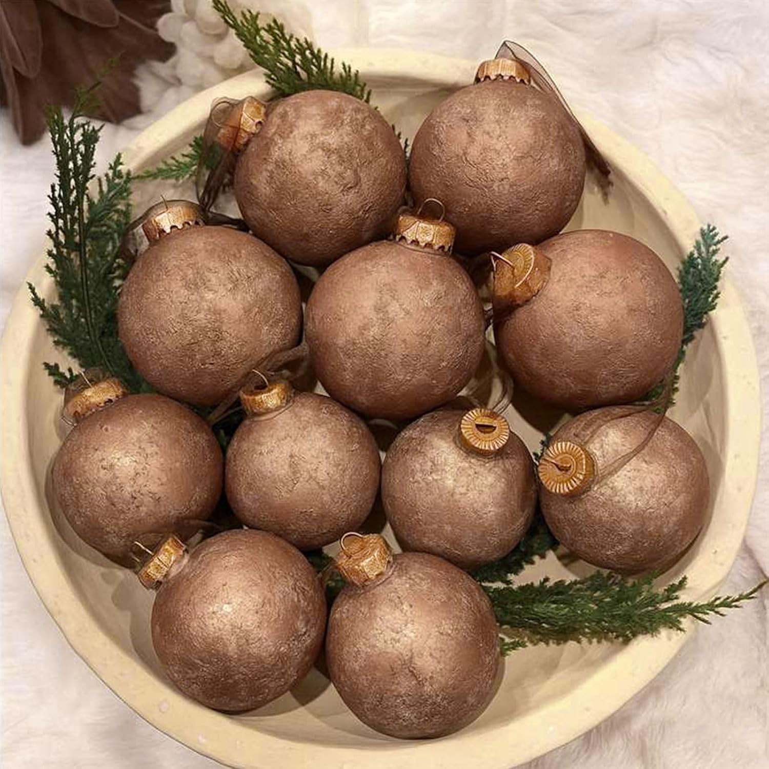 Yunlly 18 Pcs Neutral Christmas Ball Ornaments Textured Xmas Tree Decor Set | Amazon (US)