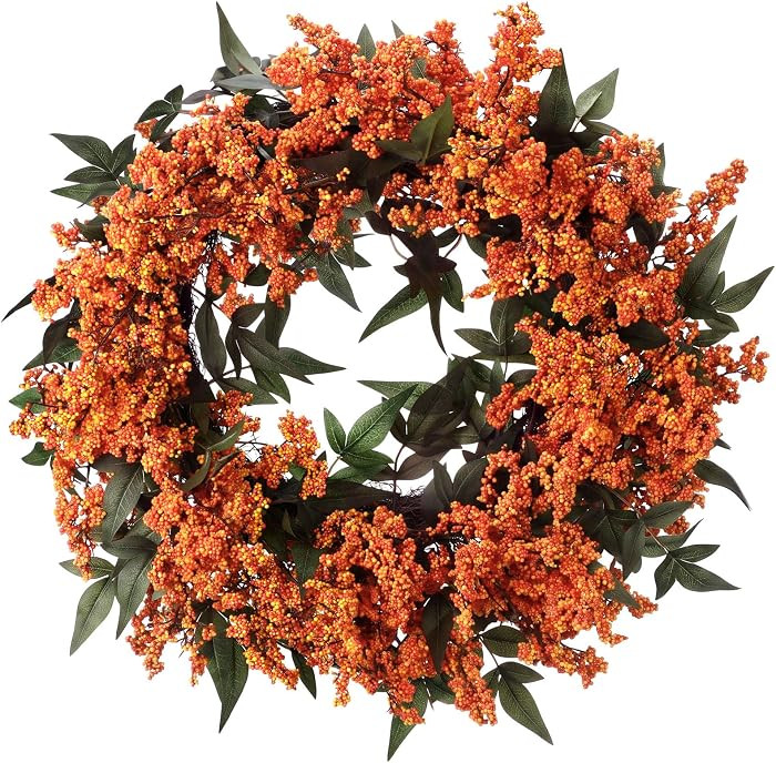 21 Inch Fall Wreaths for Front Door Autumn Berry Wreath, Orange | Amazon (US)