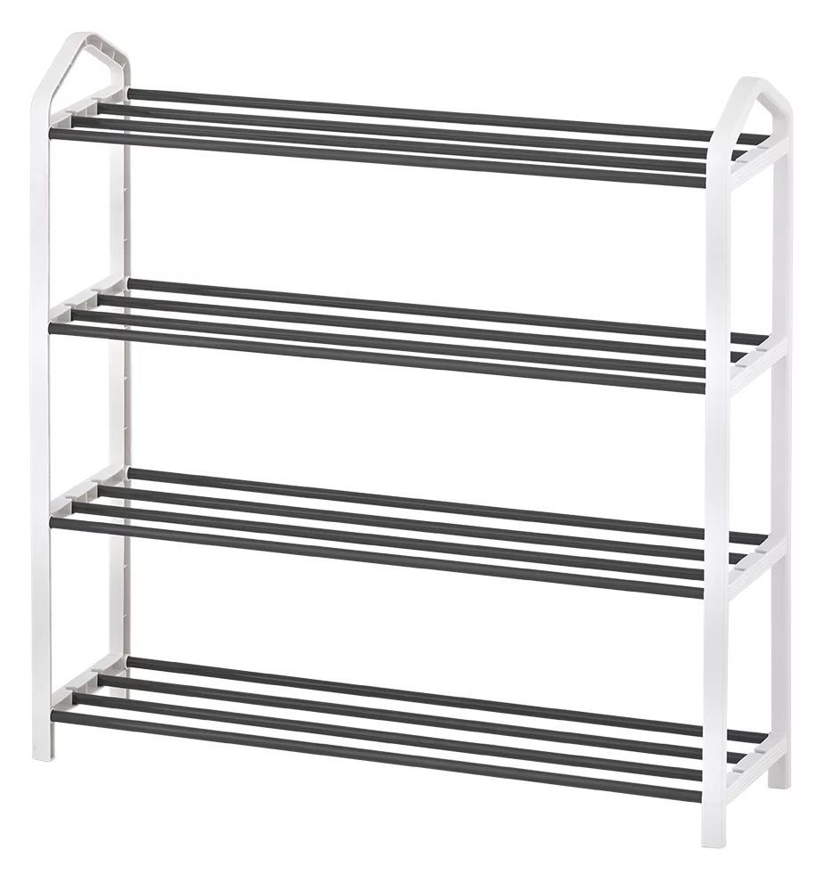 Mainstays 4-Tier Shoe Rack White Plastic Frame, Gray Coating, up to 12 Pairs | Walmart (US)