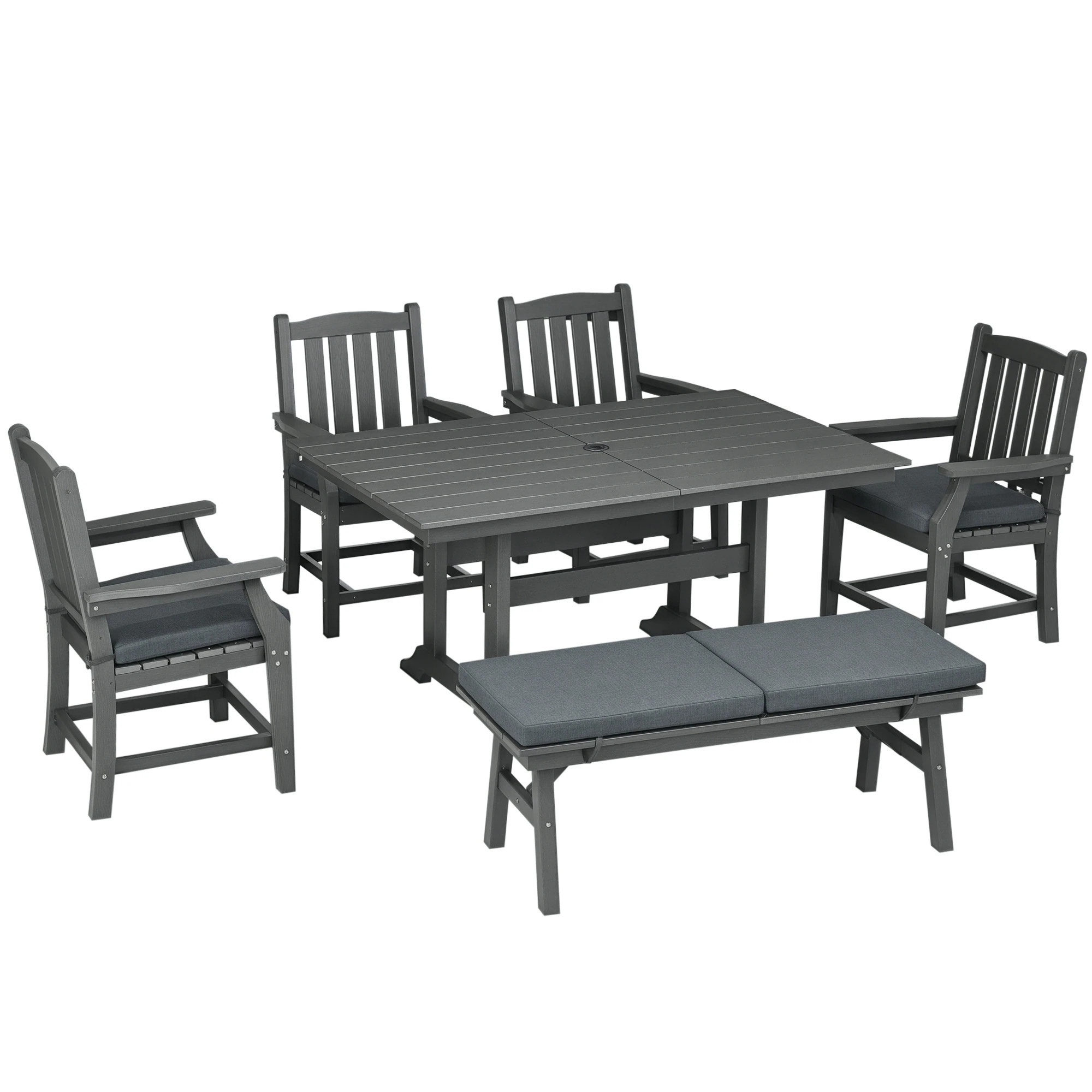 Outsunny Outdoor Dining Set Patio Table and Chairs Set of 6 Conversation Furniture with Armrests Loveseat Bench Umbrella Hole Cushions | 84G-063V00CG | Lowe's