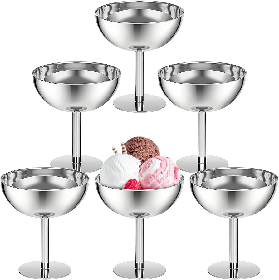 BSTKEY 6PCS Stainless Steel Dessert Cups for Party, 7oz Cute Footed Dessert Bowls for Ice Cream T... | Amazon (US)