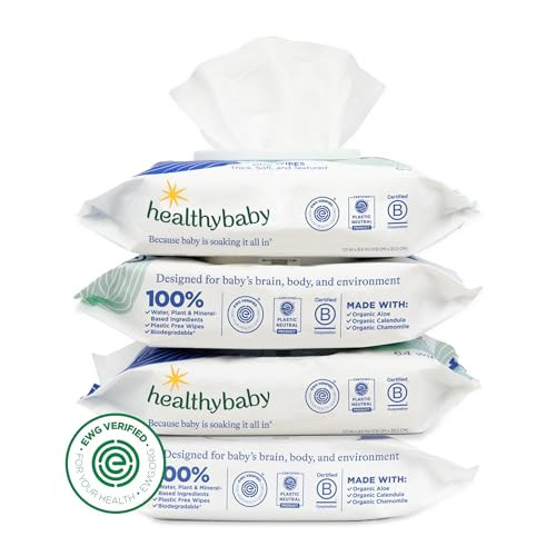 HealthyBaby Our Wet Wipes | EWG Verified Safe | 100% Water & Plant Based | Unscented & Safe for Sensitive Skin | Fragrance Free and Totally Chlorine Free (4 packs, 256 wipes) | Amazon (US)