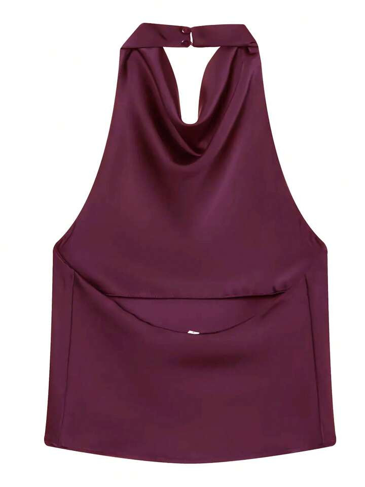 Women's Satin Camisole Sleeveless Top, Y2K Style, Cute Street Fashion, Yellow Backless Tank Top For Summer Casual | SHEIN