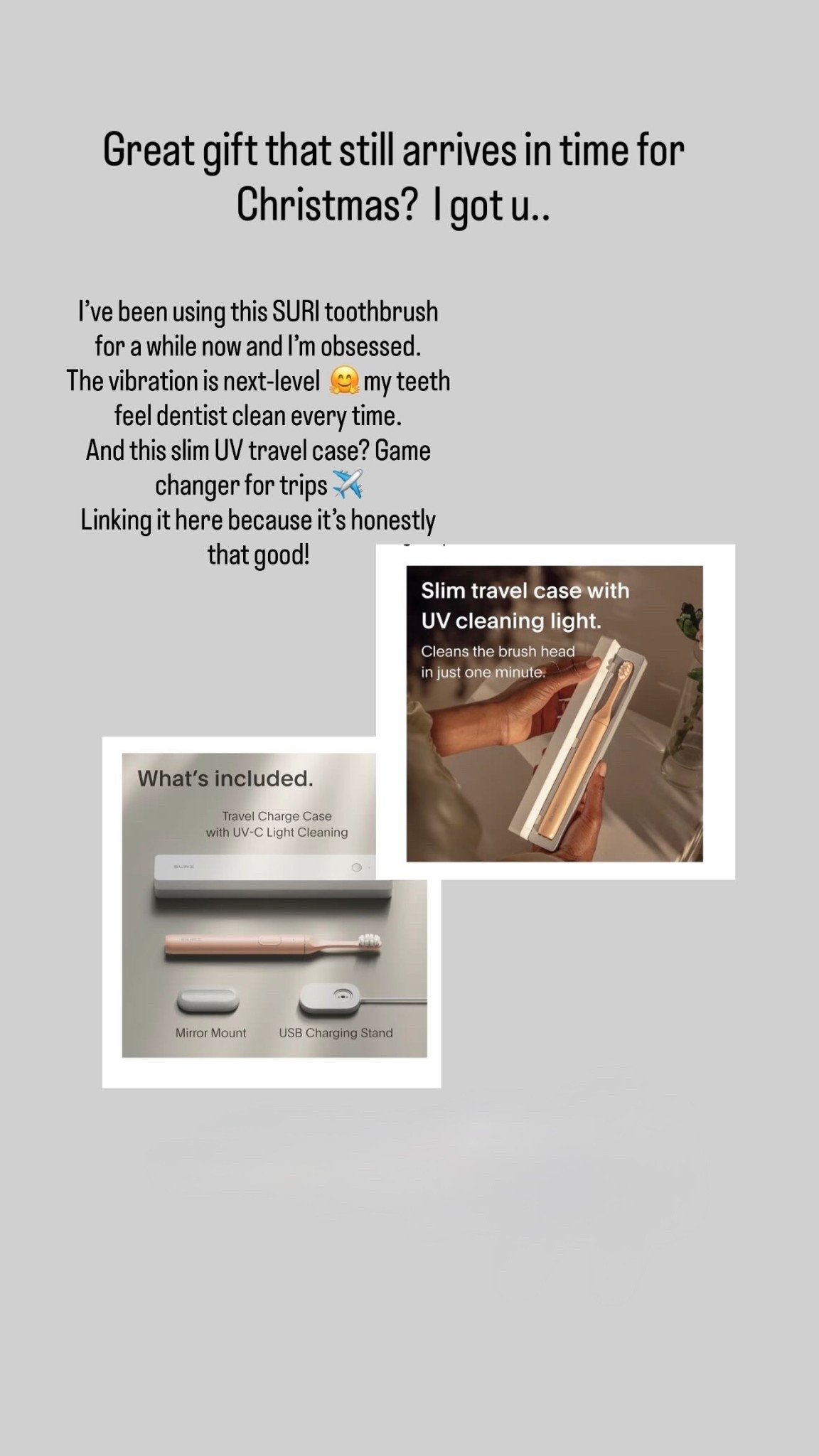 This SURI toothbrush = next-level clean, and the UV travel case is perfect for trips. I’ve been using it myself and love it. Linked here.  #amazon 

#LTKHoliday