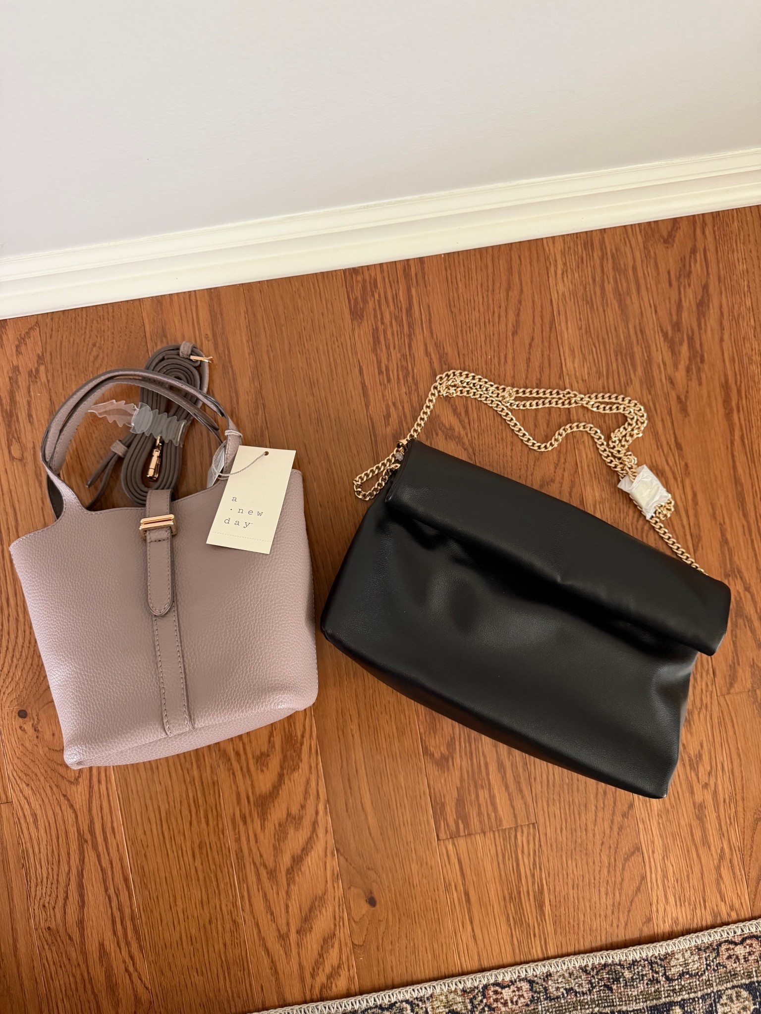 Grab these two new handbags from target and they are so cute and great sizes! $25 each! ￼