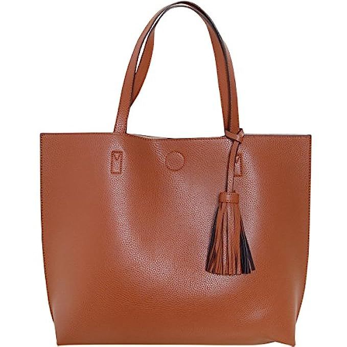 Humble Chic Large Vegan Leather Tote Bag Reversible Shoulder Handbag Tassel Purse | Amazon (US)