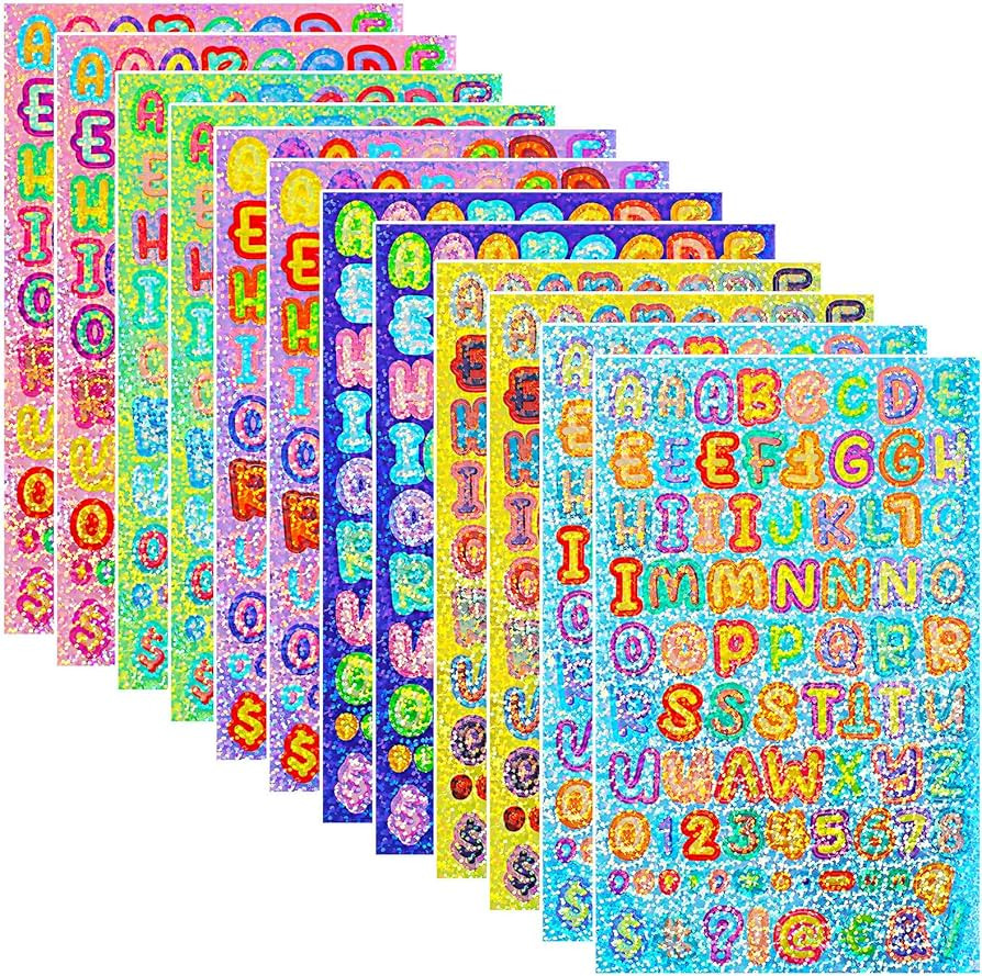 996Pcs/12Sheets Letter Stickers Small, Holographic Alphabet Letter Stickers Self Adhesive Number ... | Amazon (UK)