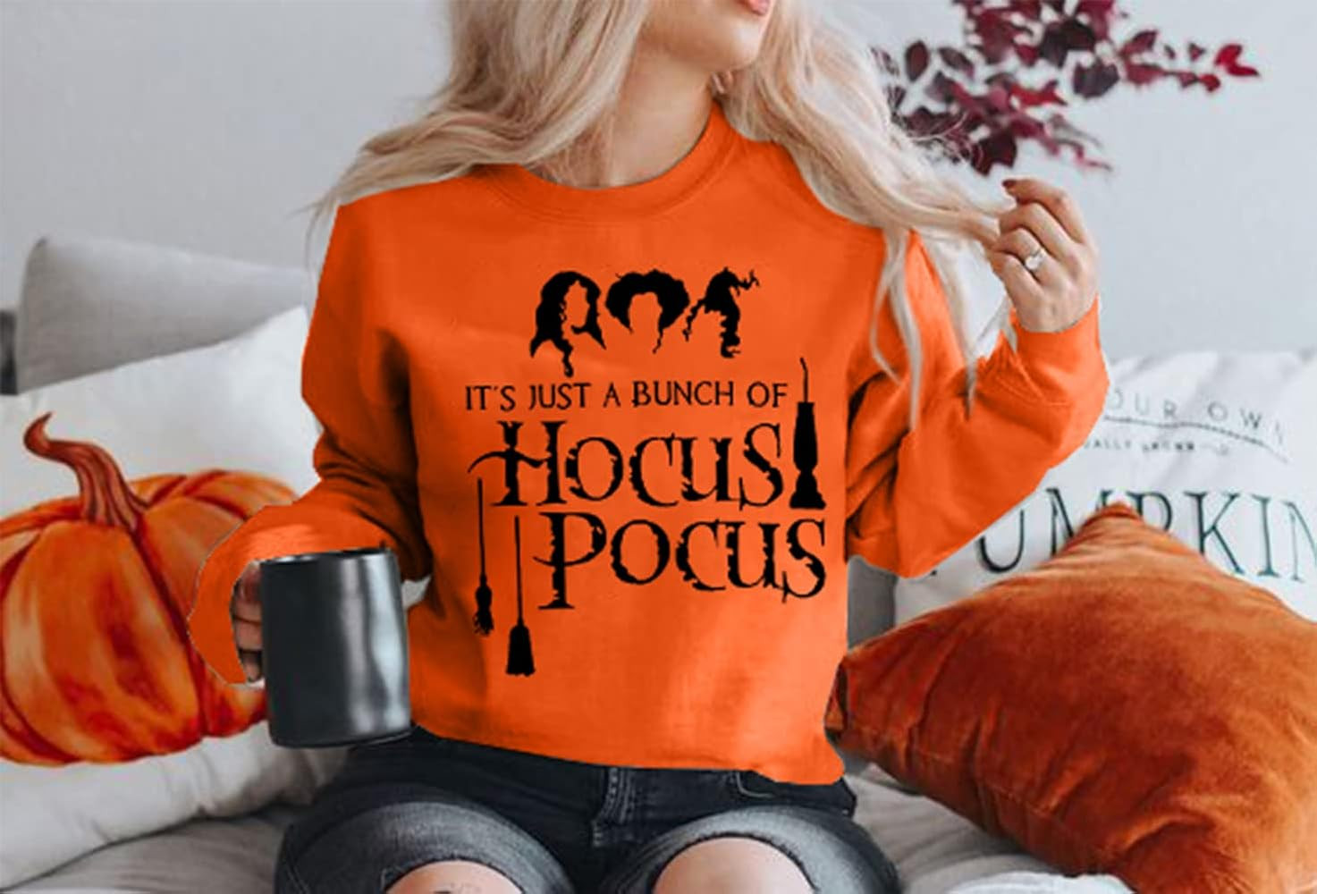 It's Just A Bunch of Hocus Pocus T-Shirt Women Halloween Sanderson Sisters Long Sleeve Crewneck C... | Amazon (US)