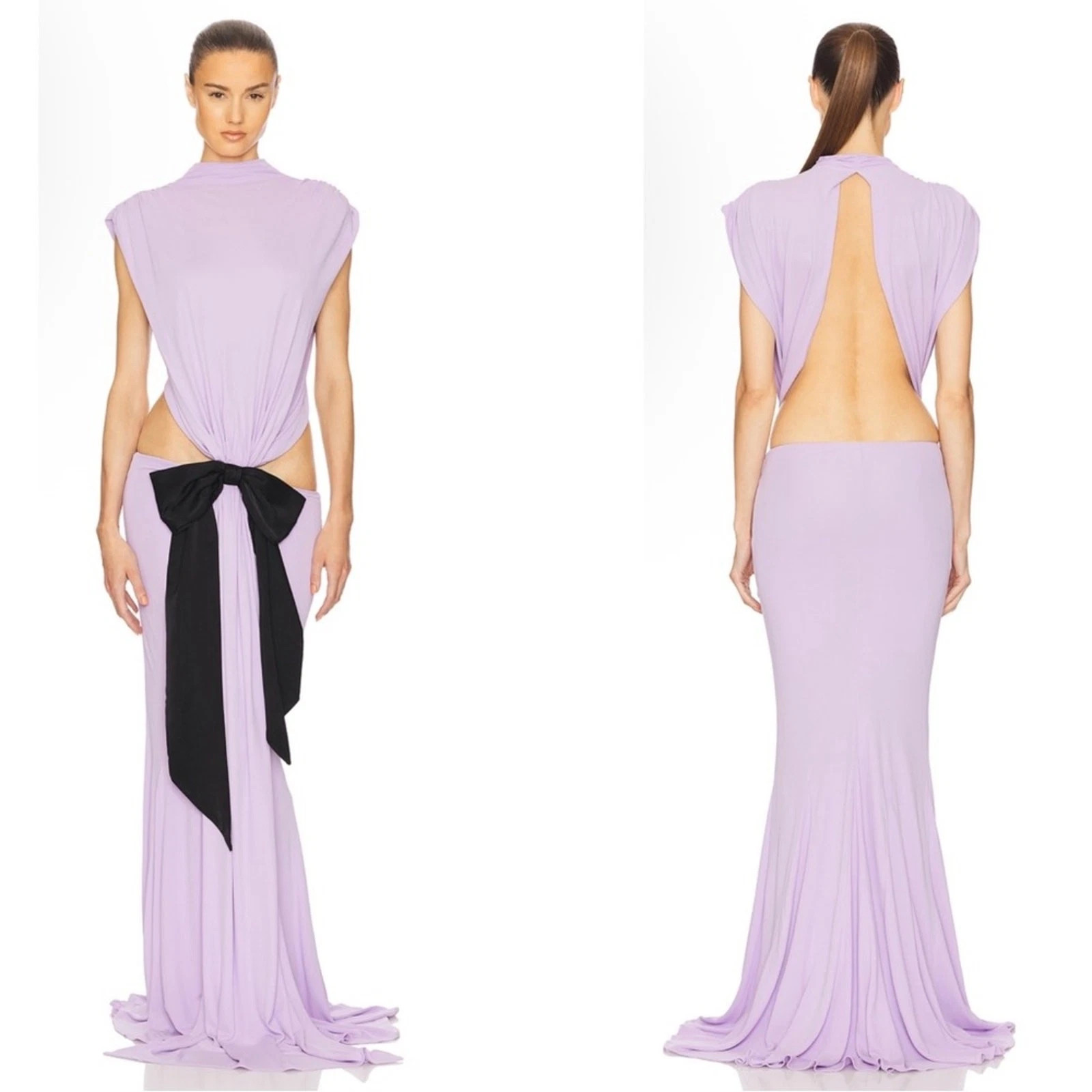Helsa Constantina Bow Cutout Ruched Draped Jersey Maxi Dress Sz L | eBay | eBay US