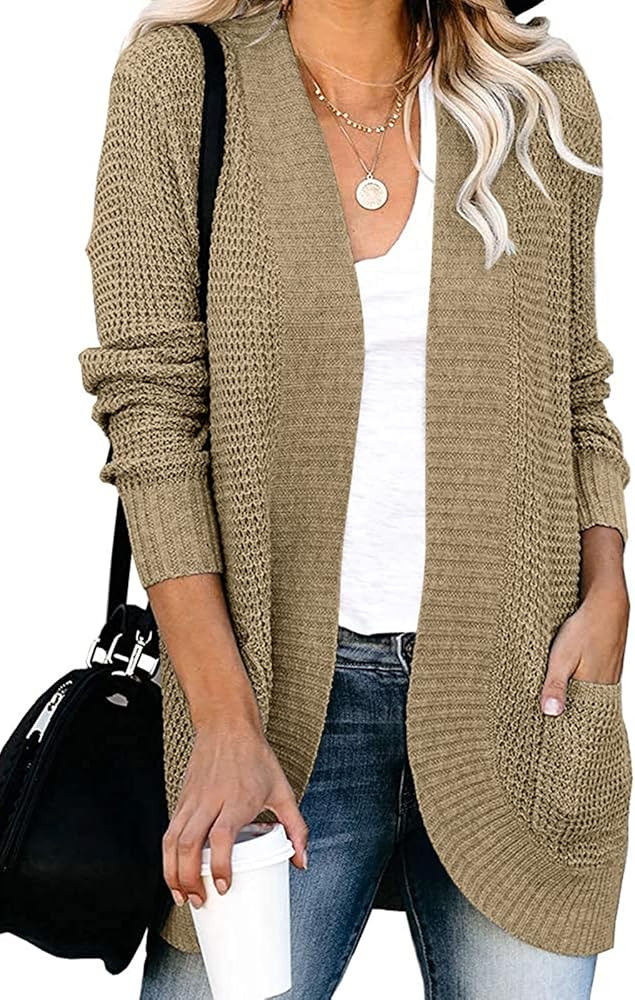 ZESICA Women's Long Sleeve Open Front Casual Lightweight Soft Knit Cardigan Sweater Outerwear | Amazon (US)