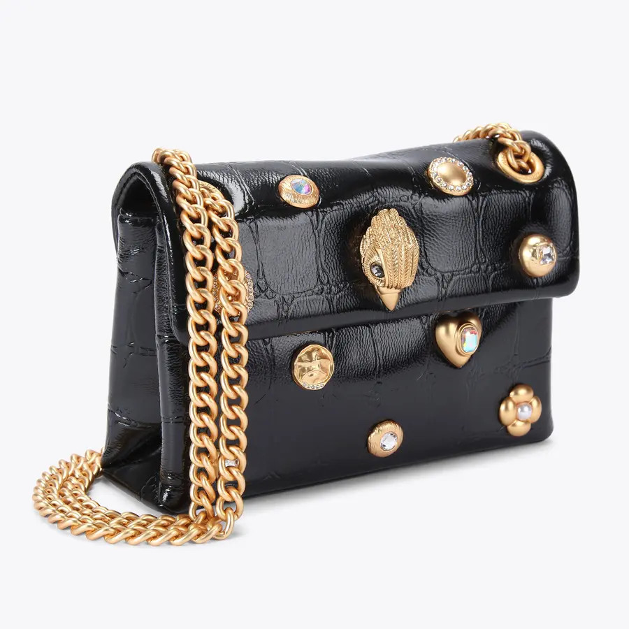 MINI KENSINGTON GEMS Black Croc Print Cross Body Purse by KURT GEIGER LONDON | Kurt Geiger US
