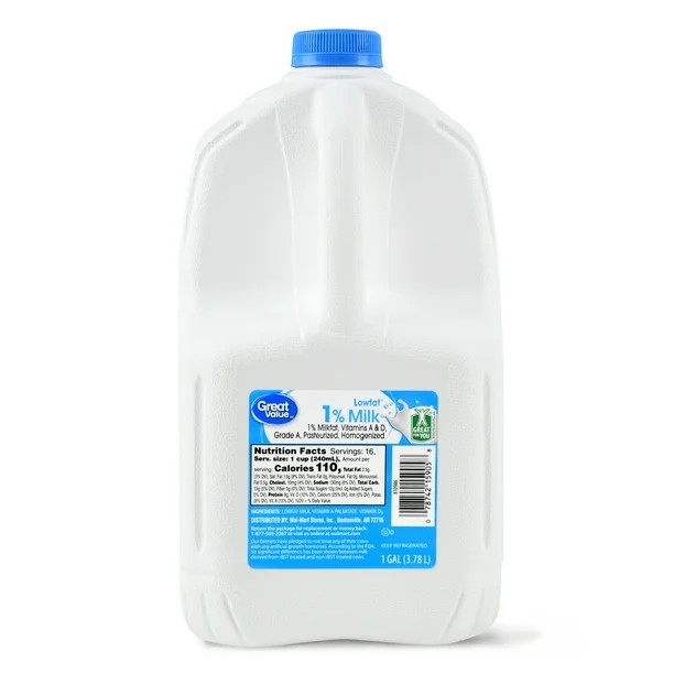 Great Value 1% Low-Fat Milk, 128 Fl Oz | Walmart (US)