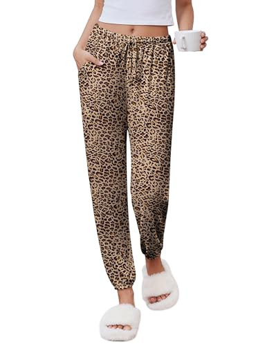 Ekouaer Women's Jogger Pajama Pant Lightweight Lounge Bottoms, Casual Print Sweatpants with Pockets Brown Black Leopard M | Amazon (US)