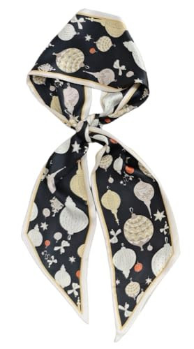 GIMIRO Satin Seidenschal 148 x 13,5 cm Eleganter Schal mit Weihnachtskugel-Muster, Schwarz mit Gold-Weiß Verzierung, Festlicher Winter Schal mit Sternen-Design (56#Ballon Black) | Amazon (DE)