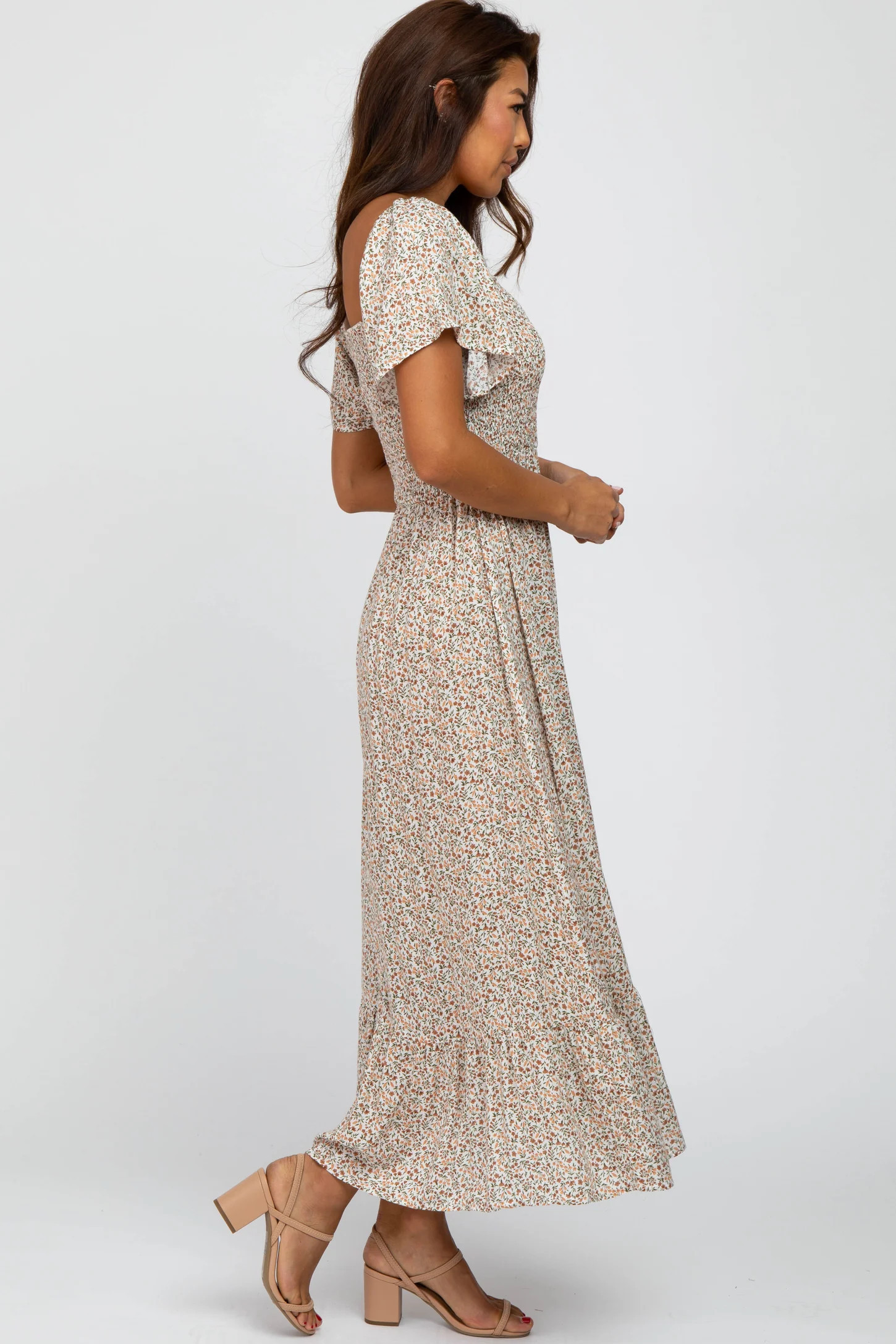 Ivory Floral Smocked Maxi Dress | PinkBlush Maternity