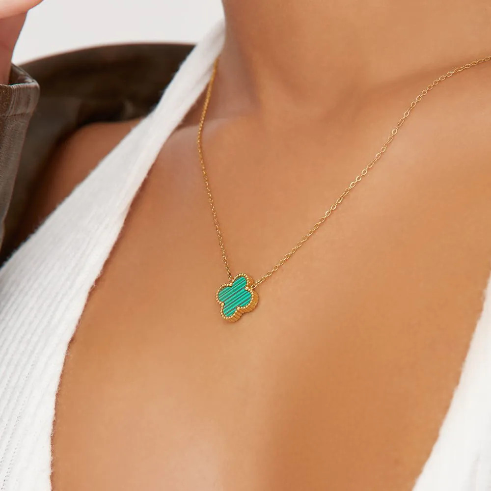 Flower Detail Necklace In Green And Gold | EGO (UK)