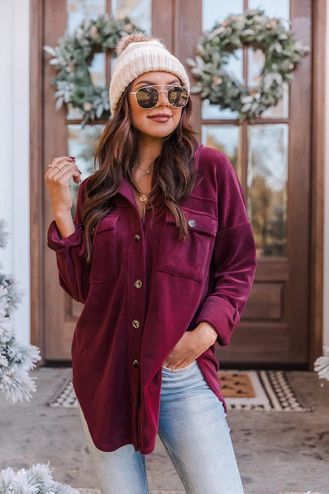 Easily Loved Burgundy Fleece Shacket | Pink Lily